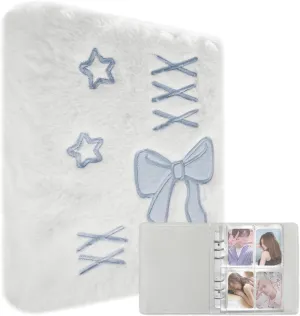 Plush Photocard Binder with 20Pcs Detachable Inner Pages A6 Kpop Photo Album 4-Pocket Double-sided Transparent Pages Kpop Star Card Holder for 3-inch Photo Blue