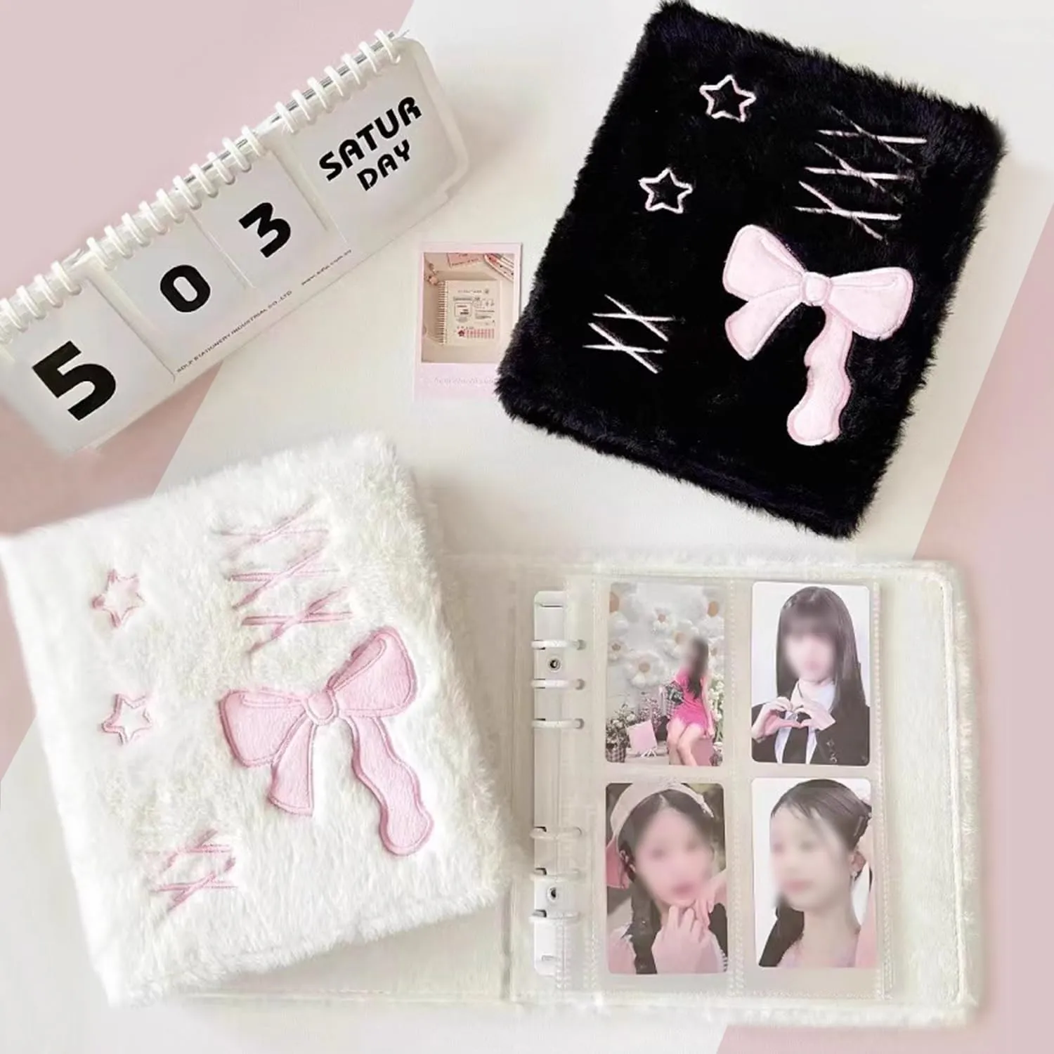 Plush Photocard Binder with 20Pcs Detachable Inner Pages A6 Kpop Photo Album 4-Pocket Double-sided Transparent Pages Kpop Star Card Holder for 3-inch Photo Blue