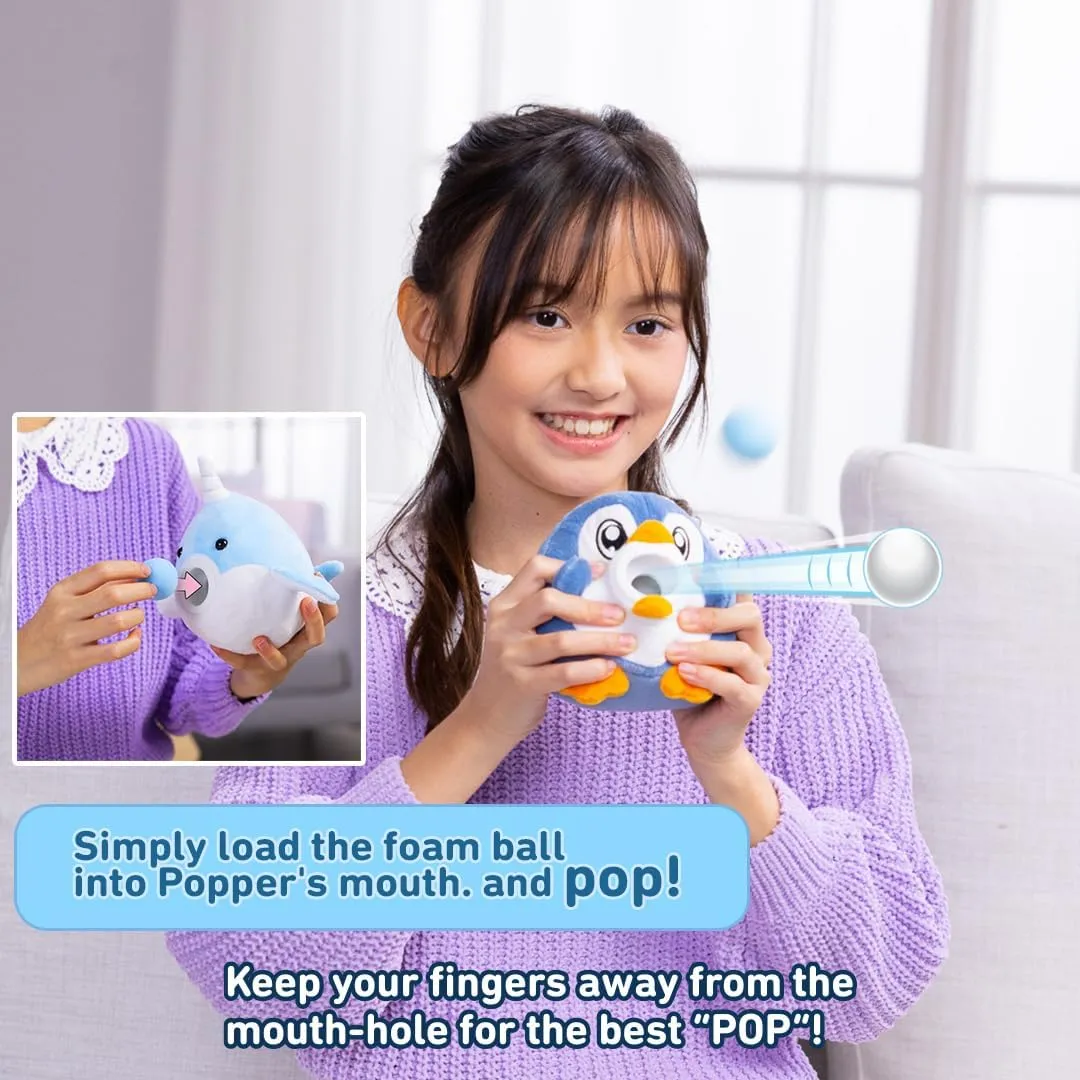 Plush Popper ICY Friends - Frosti The Penguin – Plush Toy with Interactive Foam Ball Popper – Emotional Cheer Support for Kids