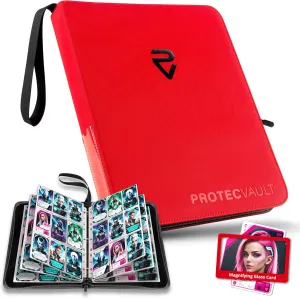 Pokemon Card Binder - Premium Fiery Red PU Leather, 900 Cards, Flexible 9-Pocket Pages, Zippered Closure, Portable Handle