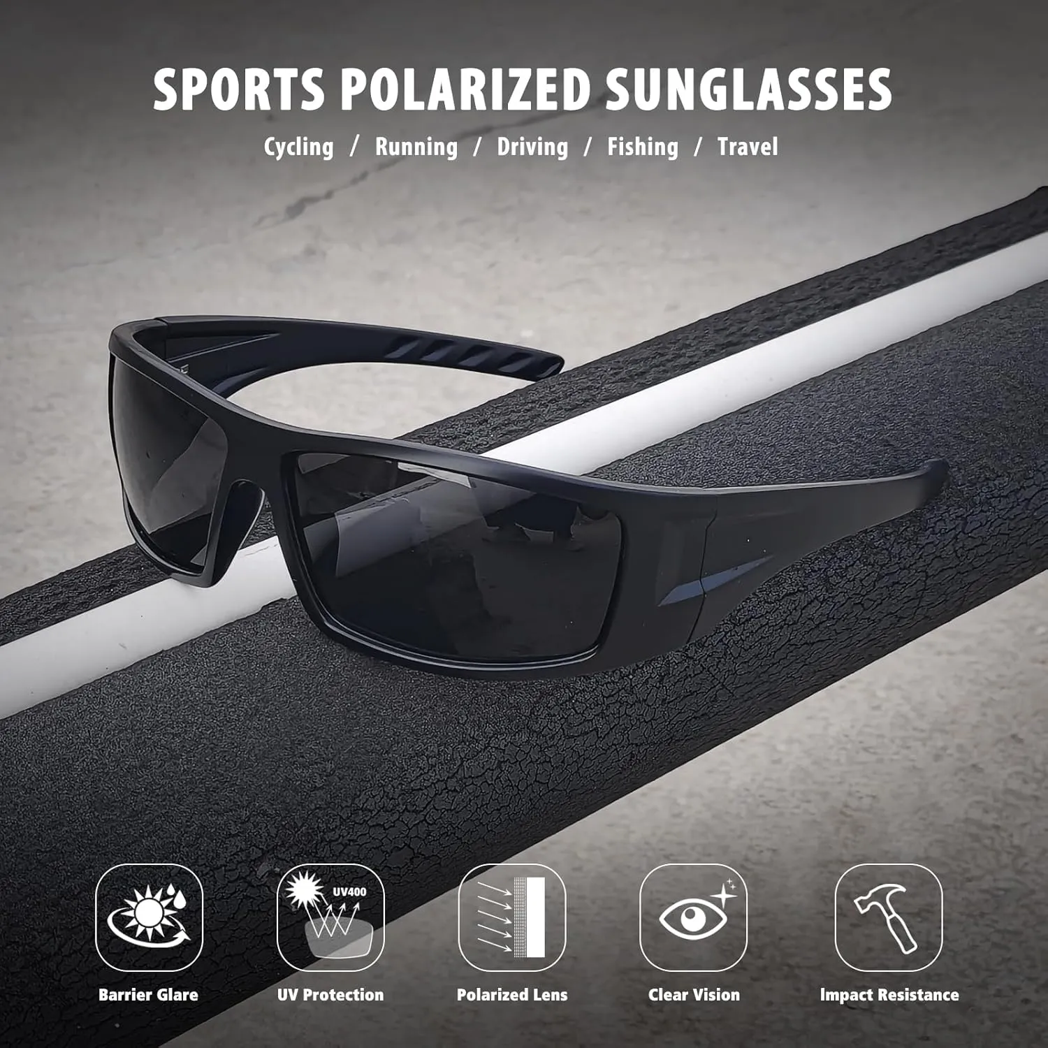 Polarized Sports Sunglasses for Men UV Protective Unbreakable Frame Driving Cycling Fishing Sun Glasses