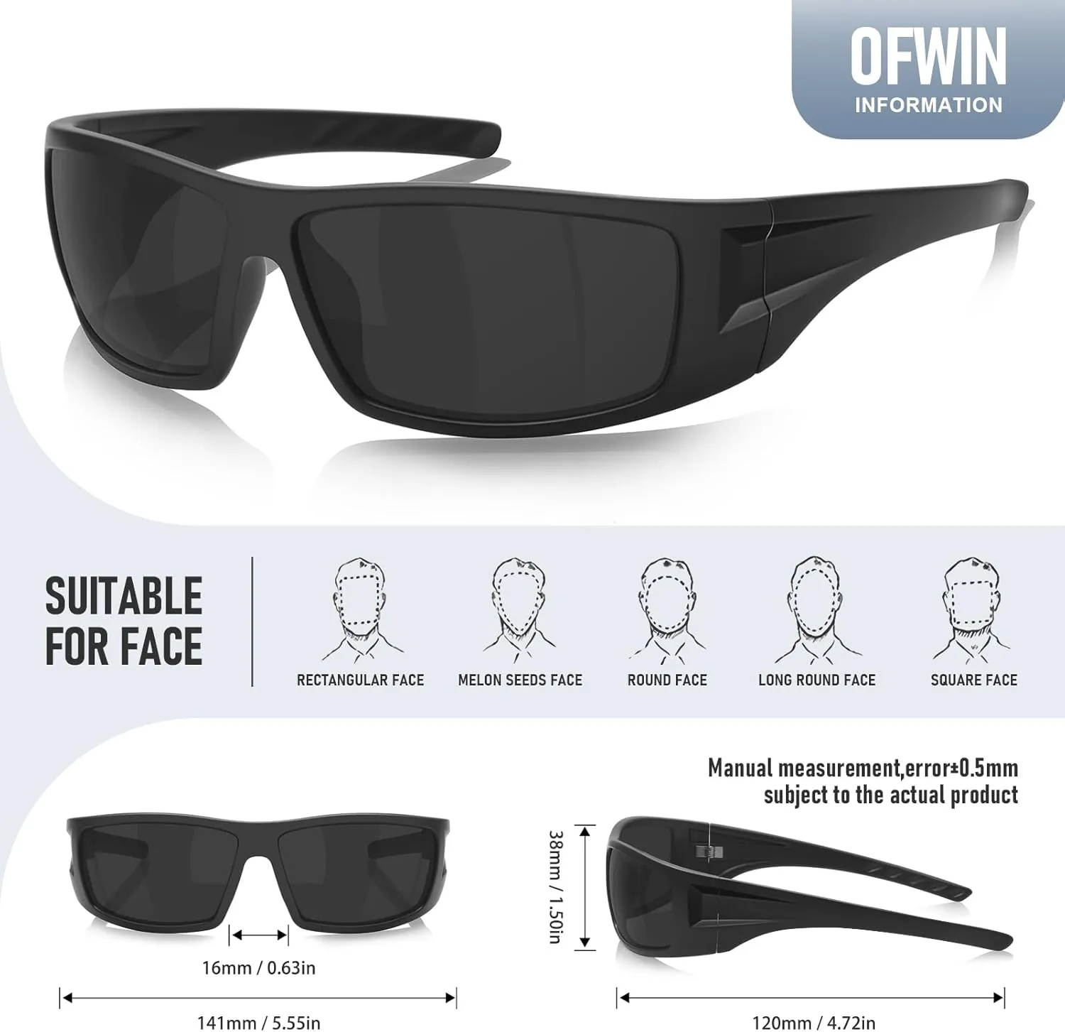 Polarized Sports Sunglasses for Men UV Protective Unbreakable Frame Driving Cycling Fishing Sun Glasses