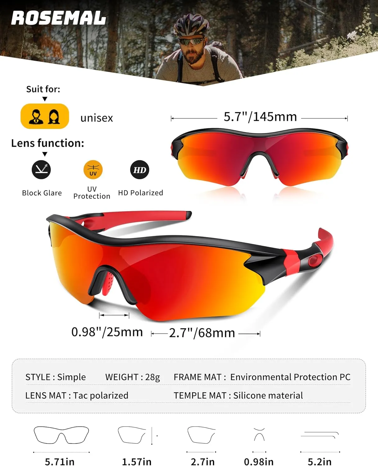 Polarized Sports Sunglasses for Men Women Youth Baseball Running Fishing Tennis Golf Cycling Driving Motor TAC UV400 TR90
