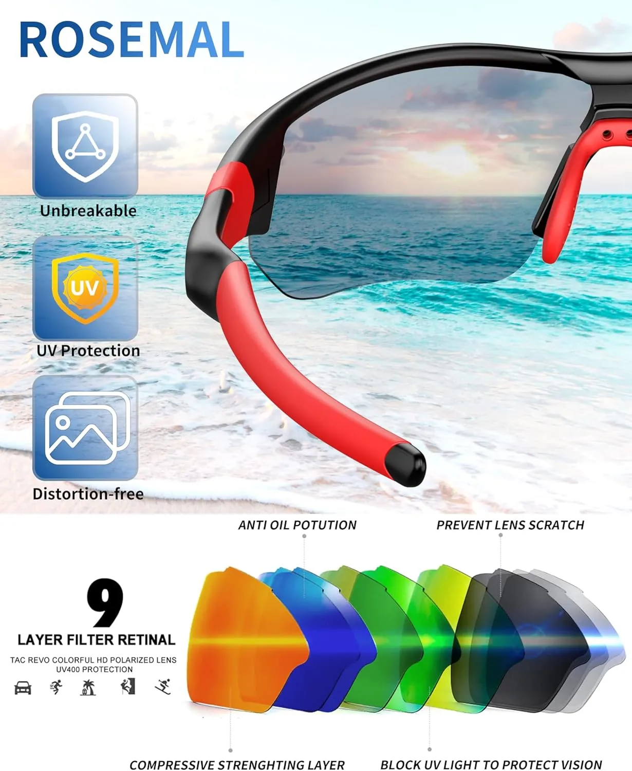 Polarized Sports Sunglasses for Men Women Youth Baseball Running Fishing Tennis Golf Cycling Driving Motor TAC UV400 TR90