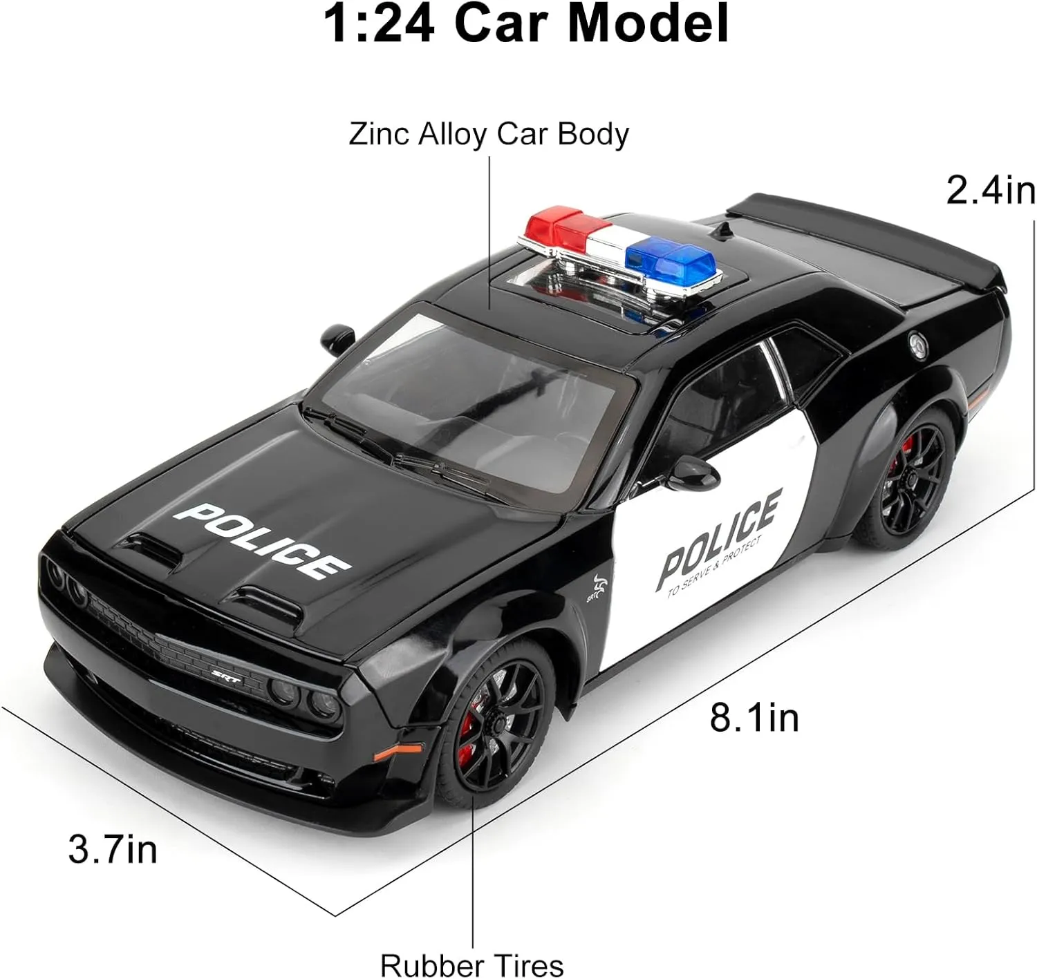 Police Car Model for Collectible 1:24 Dodge Challenger SRT Hellcat Toy, Diecast Vehicle Toy with Lights and Sounds,Pull Back Decoration Model Car Toy for Adults Kids Birthday Gifts