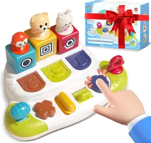 Pop Up Animals Toy with Buttons, Montessori Toys for Babies Cause and Effect Baby Toy Educational Toys 12-18 Months, Birthday Gift for Boys Girls