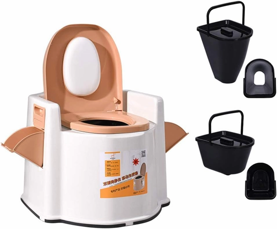 Portable Camping Toilet Home Compact Potty Loo Indoor Dresser Pot Adult Camping Indoor Waste Trash Can Sanitation Tool for Camping Beige