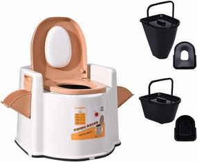 Portable Camping Toilet Home Compact Potty Loo Indoor Dresser Pot Adult Camping Indoor Waste Trash Can Sanitation Tool for Camping Beige
