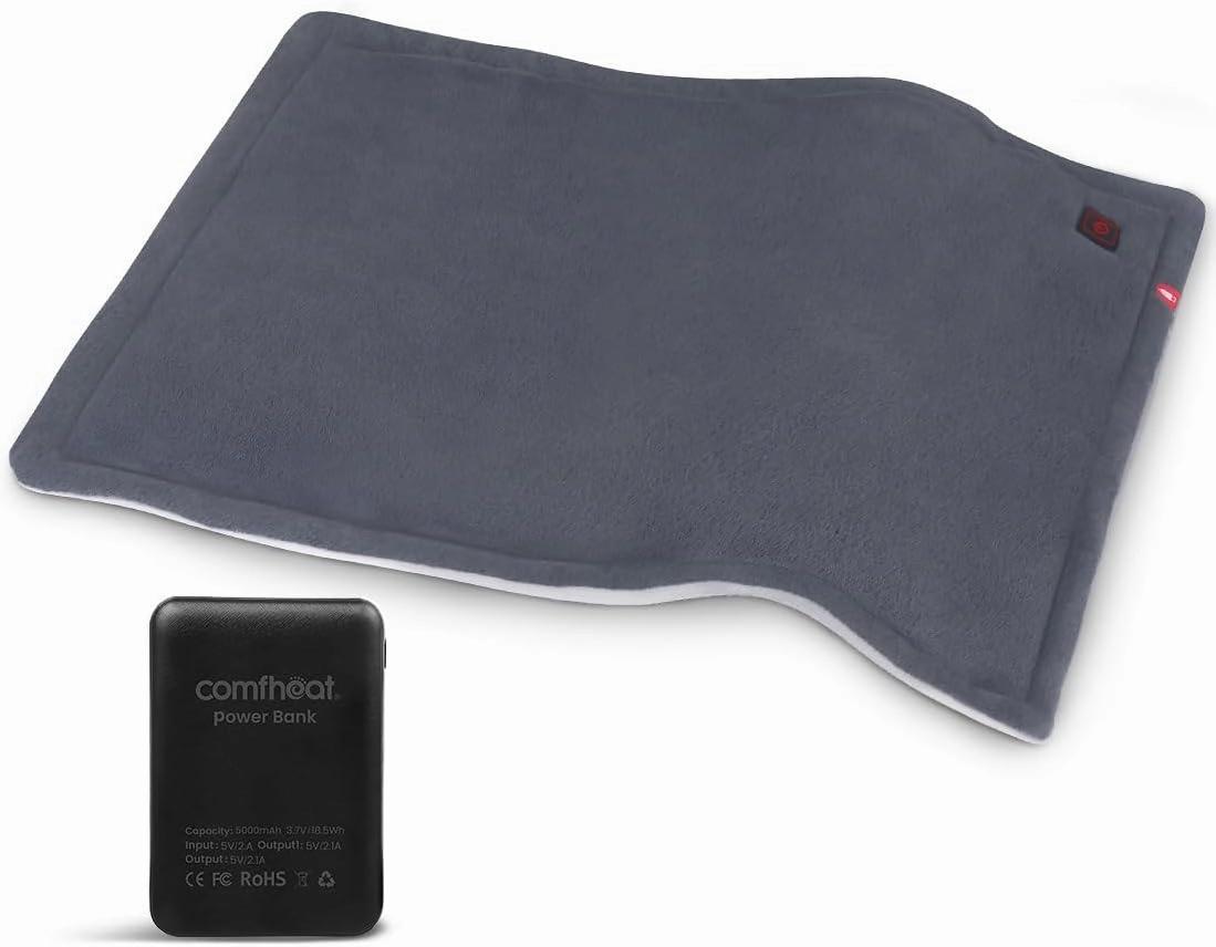 Portable Heating Pad with Battery, 1.7LB Weighted Heat Pad Rechargeable for Travel, 3 Heat Settings, Pain Relief for Abdomen, Back, Shoulder, 12" x 16", Grey