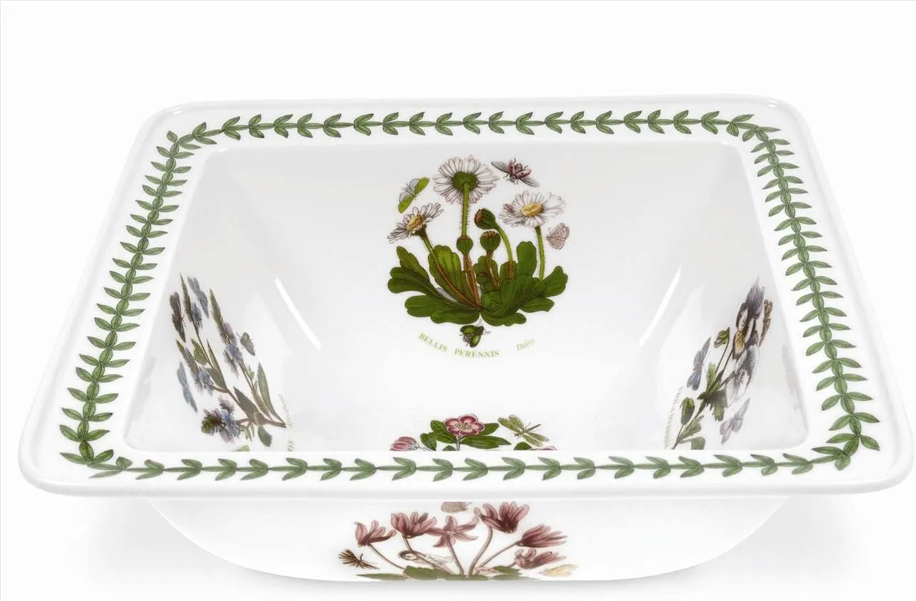 Portmeirion Botanic Garden 10.5-Inch Square Pasta Bowl - Fine Porcelain with Assorted Floral Motifs, Chip-Resistant Glaze, Durable & Dishwasher Safe, Ideal Ceramic Serving Platter for Everyday Use