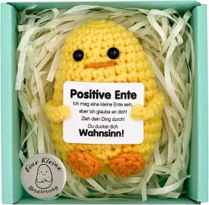 Positive Duck Knitted Wool Mini Funny Doll Gift for Son Duaghter Women Men Gift of Company Handmade Positive Gifts for Friends