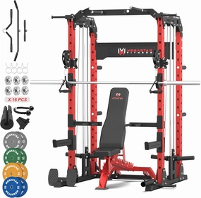 Power Rack Home Gym with Aluminum Pulley Set – 2000LB Capacity Multifunction Squat Rack with Cable Crossover, Includes 16 Professional attachments for Home Gym Strength Training, P63 Rampage
