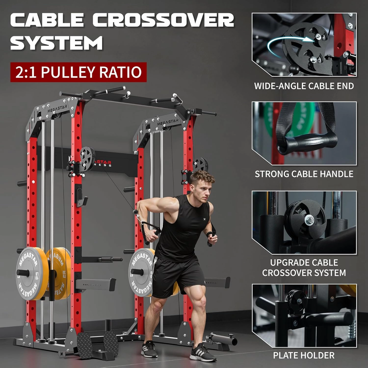 Power Rack Home Gym with Aluminum Pulley Set – 2000LB Capacity Multifunction Squat Rack with Cable Crossover, Includes 16 Professional attachments for Home Gym Strength Training, P63 Rampage