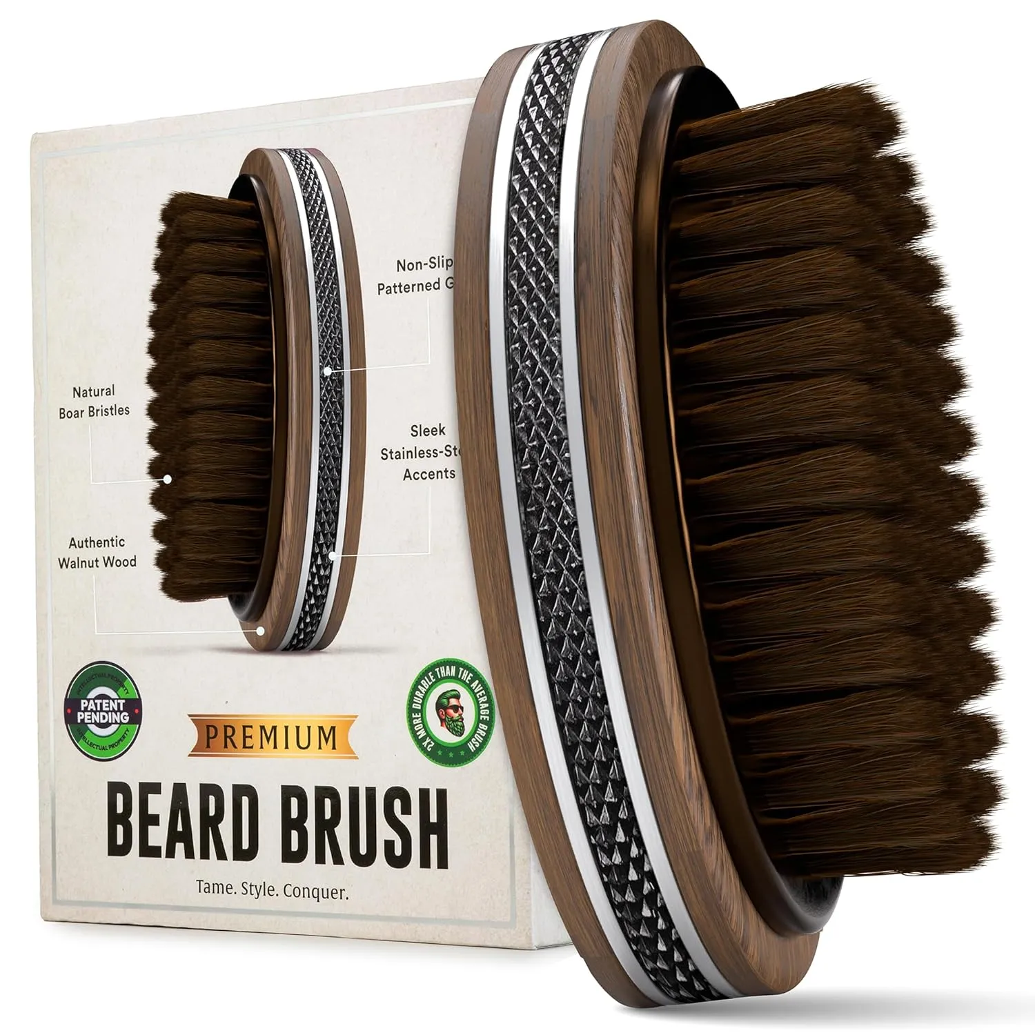 Premium Handmade 4.5" Boar Bristle Beard Brush for Men – Father's Day Gift Ideas for Men – Natural Walnut Wood & Rubber Grip – Stimulates Hair Growth – For Men's Beard & Mustache Care – Alpha Organics