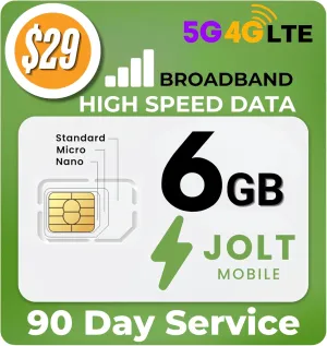 Prepaid Data SIM Card, High Speed, 5G 4G LTE, Nationwide AT&T Network, Data Plan only, Internet Service, No Contract. for GPS, Hotspot, Smartwatch, Tablets, Cameras, IoT, Wi-Fi (6 GB)