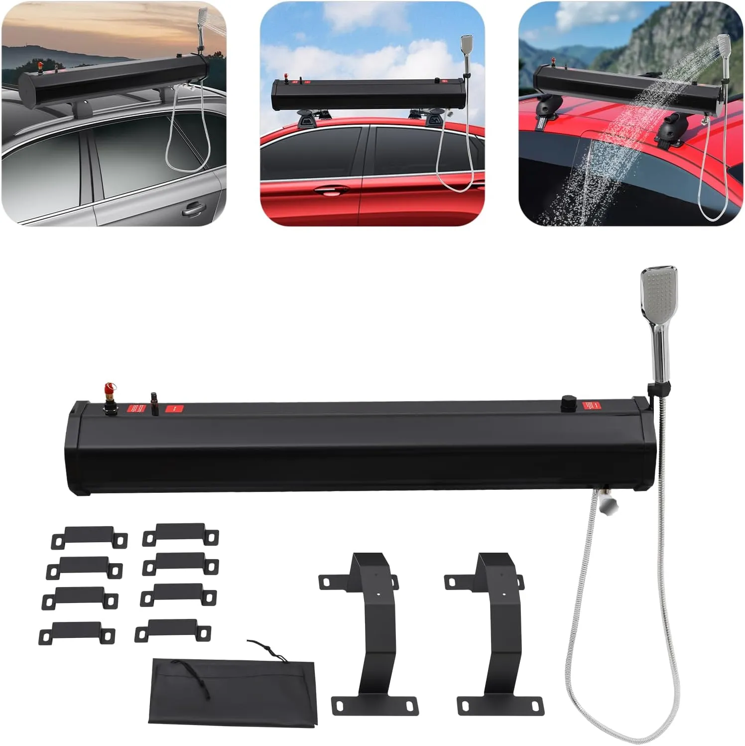 Pressurized Water Tank for Camping Shower, Roof-Mounted Roof Rack Water Tank Portable Shower for Hiking, Car Wash, Pet Cleaning, Beach Vacations