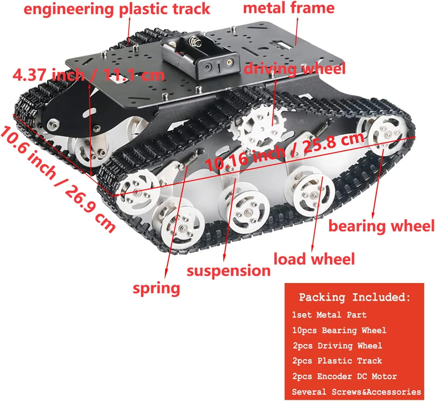 Professional TS300 Shock Absorption Robot Tank Chassis with Suspension Supporting Holder for Arduino Raspberry Pie, RC Tracked Model with 2pcs DC Encoder Motor for Monitor STEAM Teaching