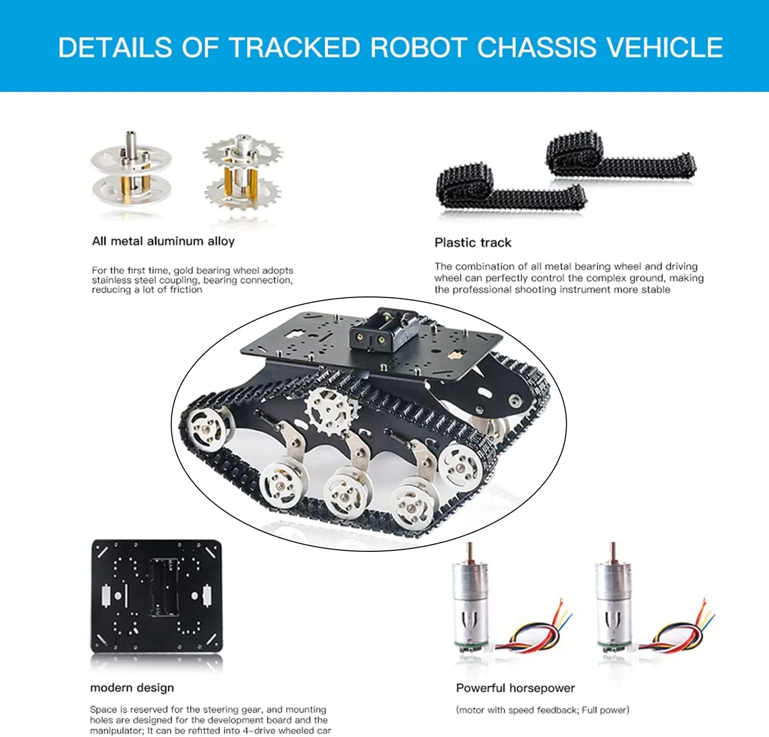 Professional TS300 Shock Absorption Robot Tank Chassis with Suspension Supporting Holder for Arduino Raspberry Pie, RC Tracked Model with 2pcs DC Encoder Motor for Monitor STEAM Teaching