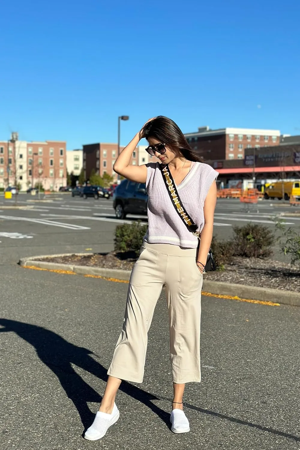 Promover Capri Pants for Women Wide Leg Yoga Cropped Pants with Pockets Loose Casual Summer Pants