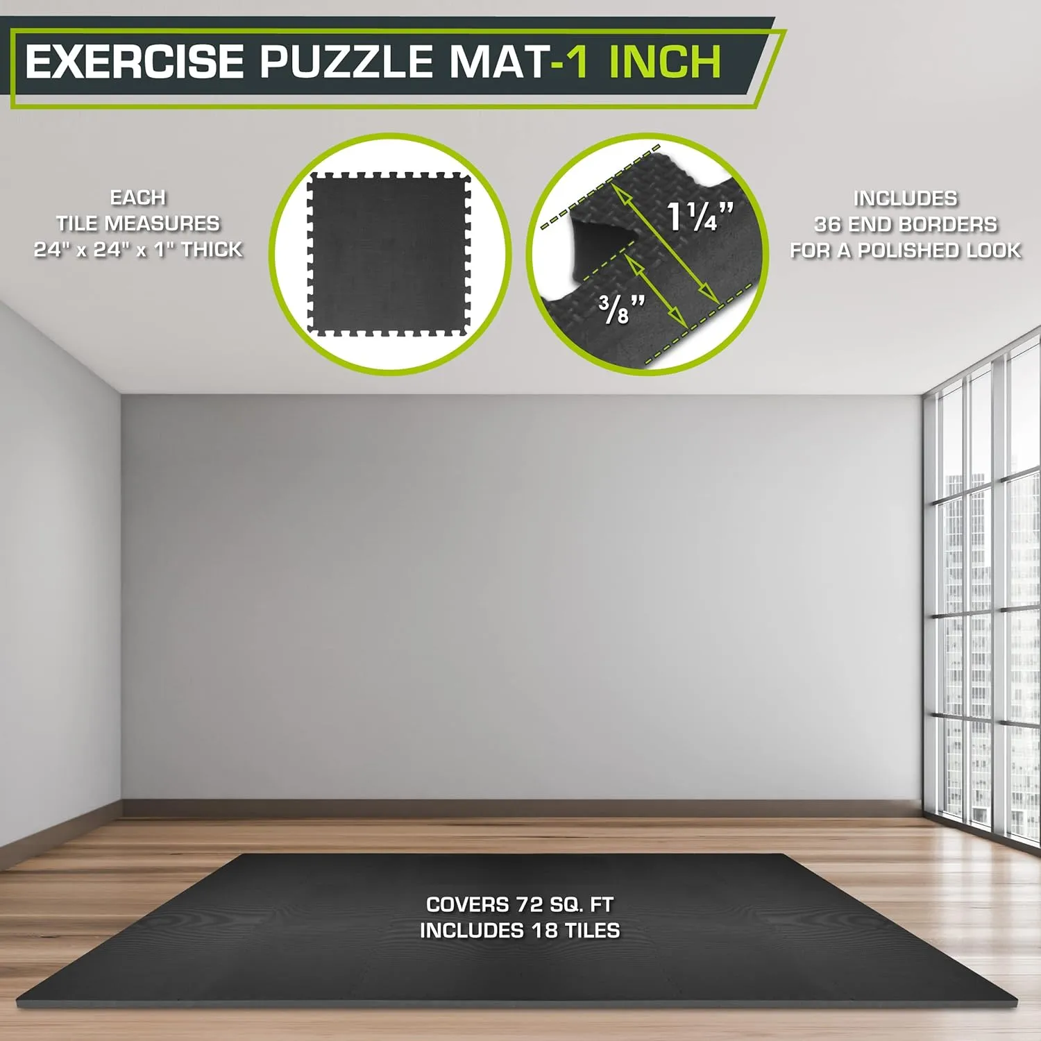 ProsourceFit Extra Thick Puzzle Exercise Mat, EVA Foam Interlocking Tiles for Protective, Cushioned Workout Flooring for Home and Gym Equipment, Black - 3/4 inch - 24 Sq Ft - 6 Tiles