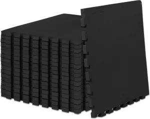 ProsourceFit Extra Thick Puzzle Exercise Mat, EVA Foam Interlocking Tiles for Protective, Cushioned Workout Flooring for Home and Gym Equipment, Black - 3/4 inch - 24 Sq Ft - 6 Tiles