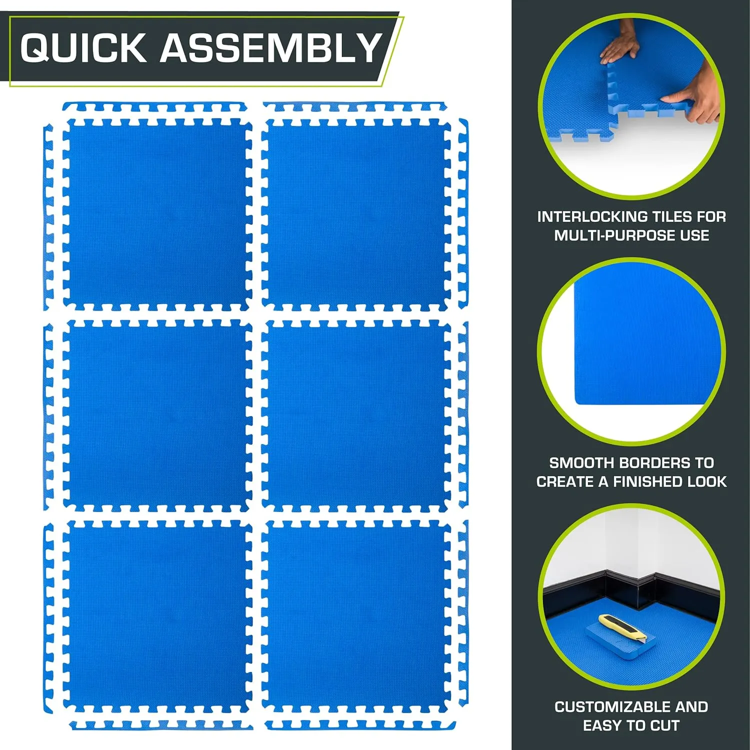 ProsourceFit Extra Thick Puzzle Exercise Mat, EVA Foam Interlocking Tiles for Protective, Cushioned Workout Flooring for Home and Gym Equipment, Black - 3/4 inch - 24 Sq Ft - 6 Tiles