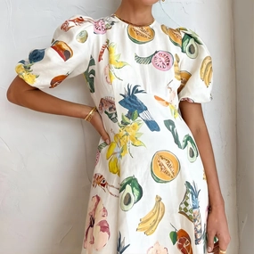 Puff Sleeve Maxi Dress - Women's Summer Graffiti Y2k Vintage Boho Tropical Floral Colorful Dress