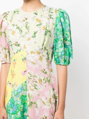 Puff Sleeve Maxi Dress - Women's Summer Graffiti Y2k Vintage Boho Tropical Floral Colorful Dress