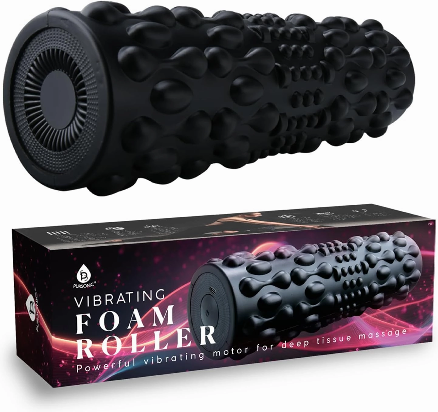 PURSONIC Vibrating Foam Roller – Deep Tissue Massage for Muscle Recovery – 5 Intensity Levels, USB Rechargeable, Durable & Lightweight Design