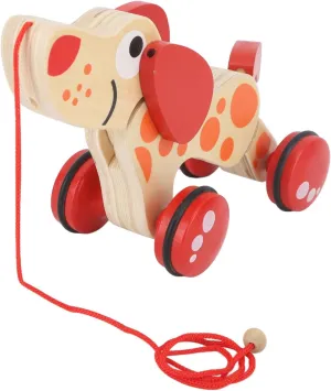 Push Pull Toy, Pine Wooden Hound Dog Walk Puppy Wooden Pull Toy, for Walking Toddlers - Improve flexibility, hand eye coordination (Dog)
