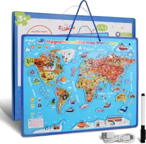 Puzzle Puzzle World map Sound Broadcast Magnetic Enlightenment Education Geography Knowledge Toy Boy/Girl Gifts