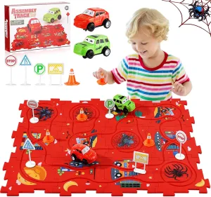 Puzzle Racer Kids Car Track Set,Toddler Toys Gifts for 3-5 Year Old Boys,Spider Puzzle Tracks Car Toys for Boys Ages 3 4 5 6,Montessori Educational Learning Toy for Kids Birthday