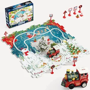 Puzzle Racer Train Set Toys for Ages 2-4, Christmas Toy-Theme Puzzle Track Play Set with a Christmas Train, for 2 3 4 5 6 Year Old Children, Toddler Train Set