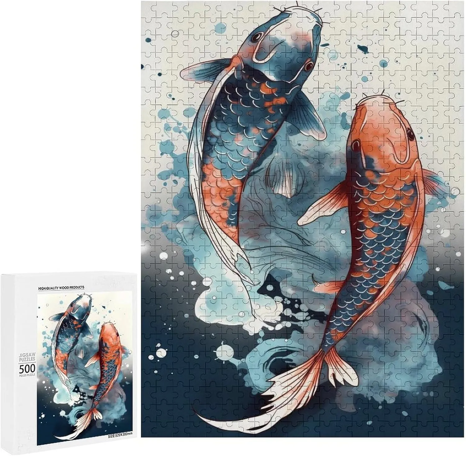 Puzzles for Adults 500 Pieces - Colored Koi Koi Fish Puzzle Challenging Educational Toys Puzzles Reduced Pressure Gift