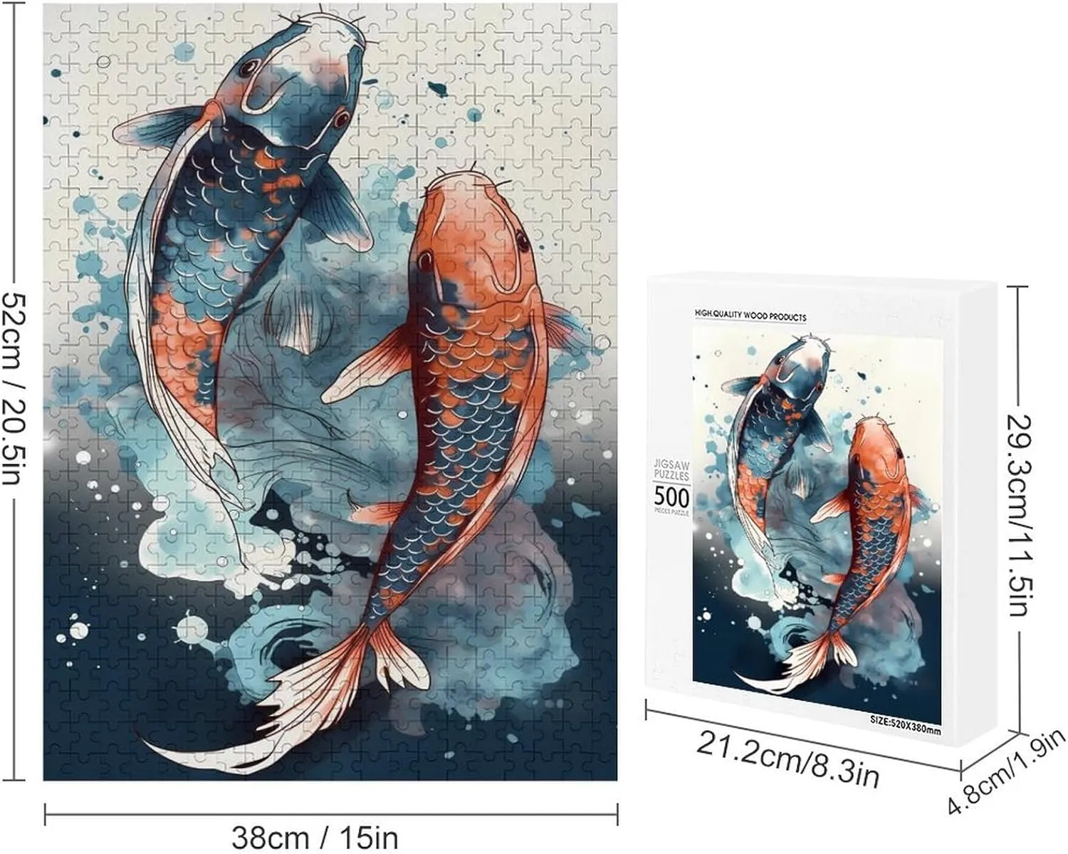 Puzzles for Adults 500 Pieces - Colored Koi Koi Fish Puzzle Challenging Educational Toys Puzzles Reduced Pressure Gift