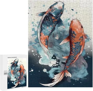 Puzzles for Adults 500 Pieces - Colored Koi Koi Fish Puzzle Challenging Educational Toys Puzzles Reduced Pressure Gift