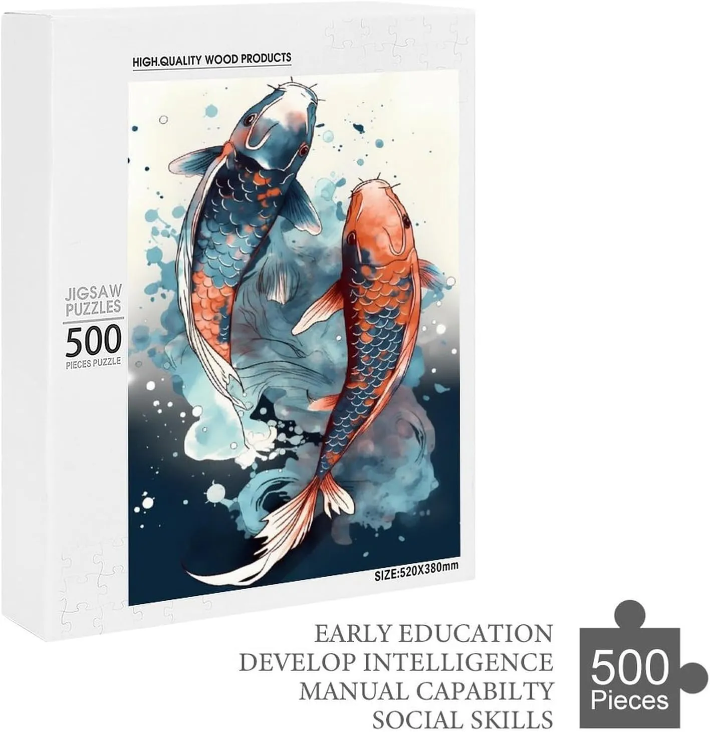 Puzzles for Adults 500 Pieces - Colored Koi Koi Fish Puzzle Challenging Educational Toys Puzzles Reduced Pressure Gift