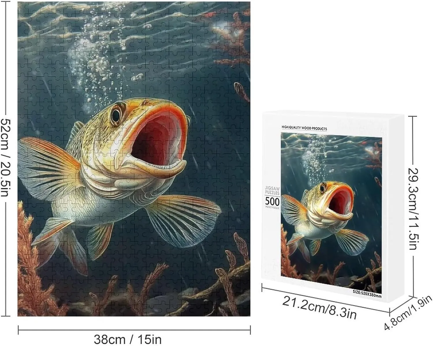 Puzzles for Adults 500 Pieces - Large Mouth Fish Funny Educational Learning Puzzle Toys for Girls and Boys