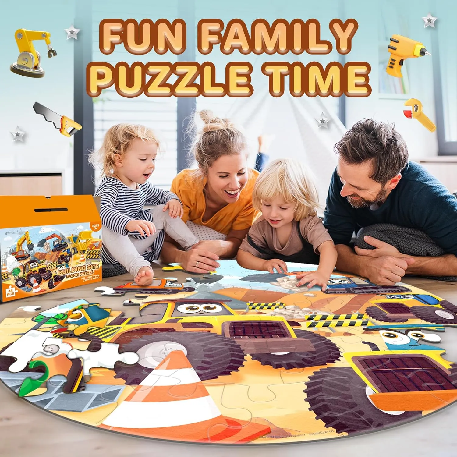 Puzzles for Kids Ages 4-6, Construction Site Jigsaw Puzzles,48 Piece Jumbo Floor Puzzles for Kids Ages 3 4 5 6 7 8, Building Site Educational Toy Gift for Boys Girls Birthday Christmas