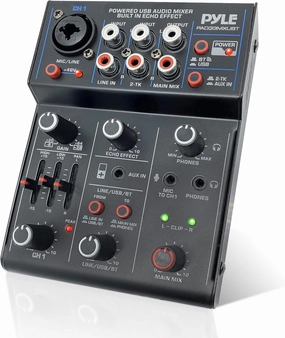 Pyle Professional Wireless DJ Audio Mixer- 3-Channel Bluetooth DJ Controller Sound Mixer w/USB Audio Interface, Combo Jack XLR 6.35mm Mic/Line/Guitar In, 3.5mm, RCA, AUX, Headphone Jack- PAD33MXUBT.5