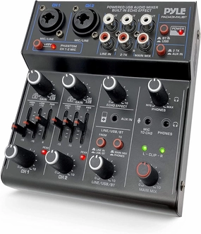 Pyle Professional Wireless DJ Audio Mixer - 4 Channel Bluetooth Controller Sound Mixer, USB Audio Interface, 2 Combo Jack XLR 6.35mm Mic/Line/Guitar in, 3.5mm, RCA AUX, Headphone Jack - PAD43MXUBT
