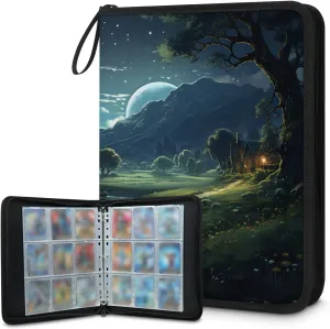 Quiet Night 3 Ring Trading Zipper Binder Strap, Trading Card Binder 4 Pocket, 400 Pockets Card Holder with 50 Removable Sleeves for Game Cards