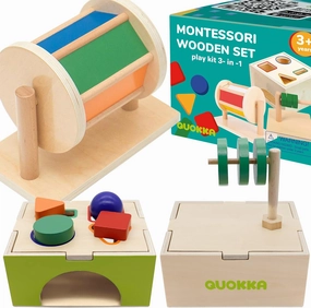 QUOKKA Montessori Toys for Babies 12 Months - Shape Sorter Toys for Toddlers 1 2 3 Year Old | Rainbow Spinning Drum | Sorting Cube | Discs on Dowel | Wooden Learning Activity Cube