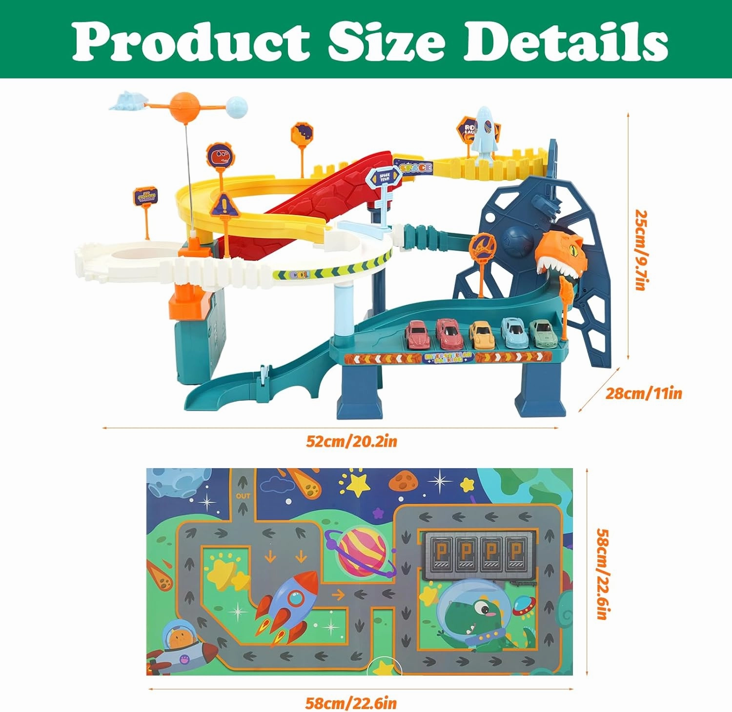 Race Track Car Toy for Kids Dinosaur Adventure Vehicle Playset with 5 Mini Cars & Road Map Race Car Track Toys Educational Toy for 3 4 5 6 7 Year Old Boys Girls