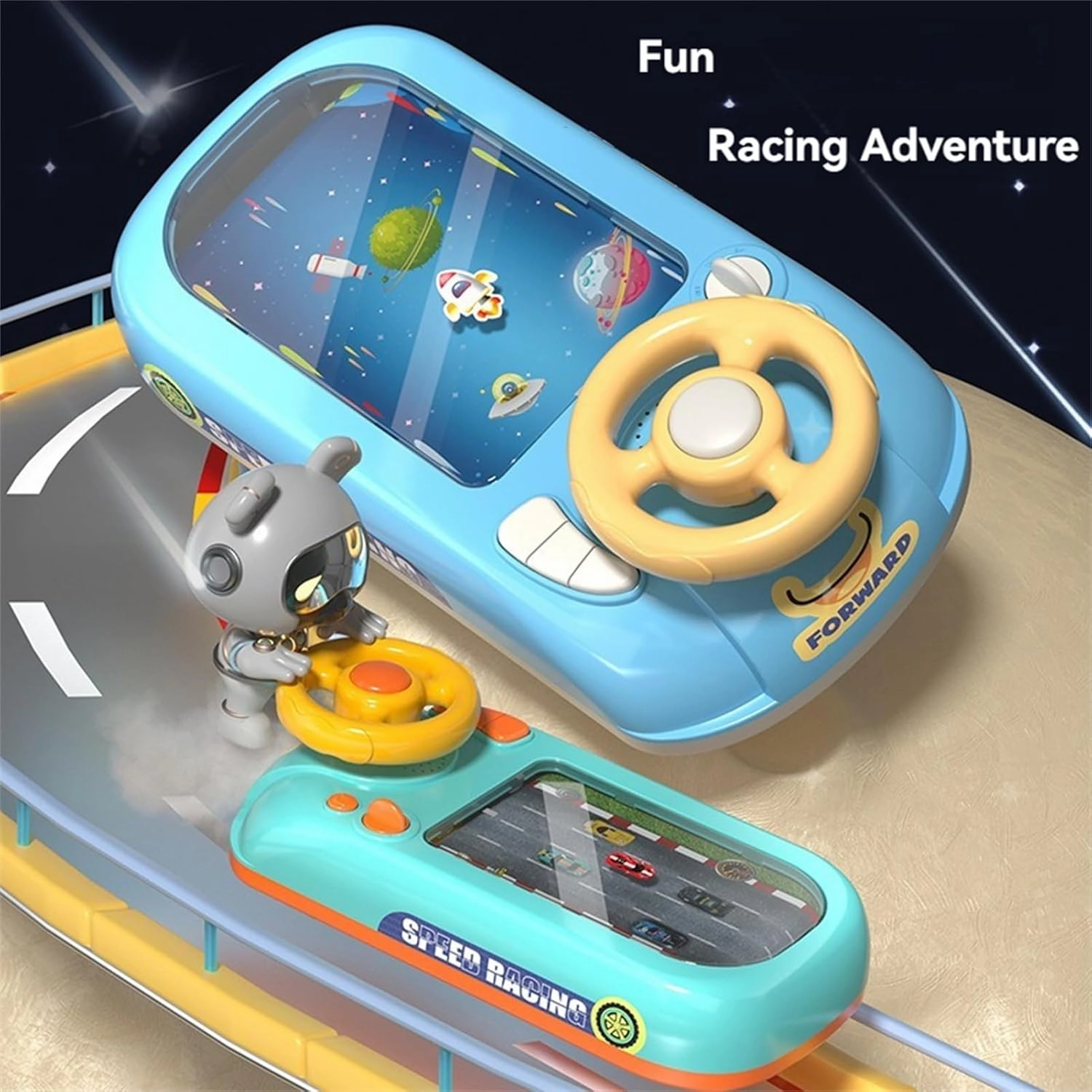 Racing Adventure Car Steering Wheel, Musical Interactive Racing Car Steering Wheel Toy with Steering Wheel (Blue)