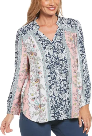 Rafaella Women's Floral Print Jacquard Long Sleeve Blouse