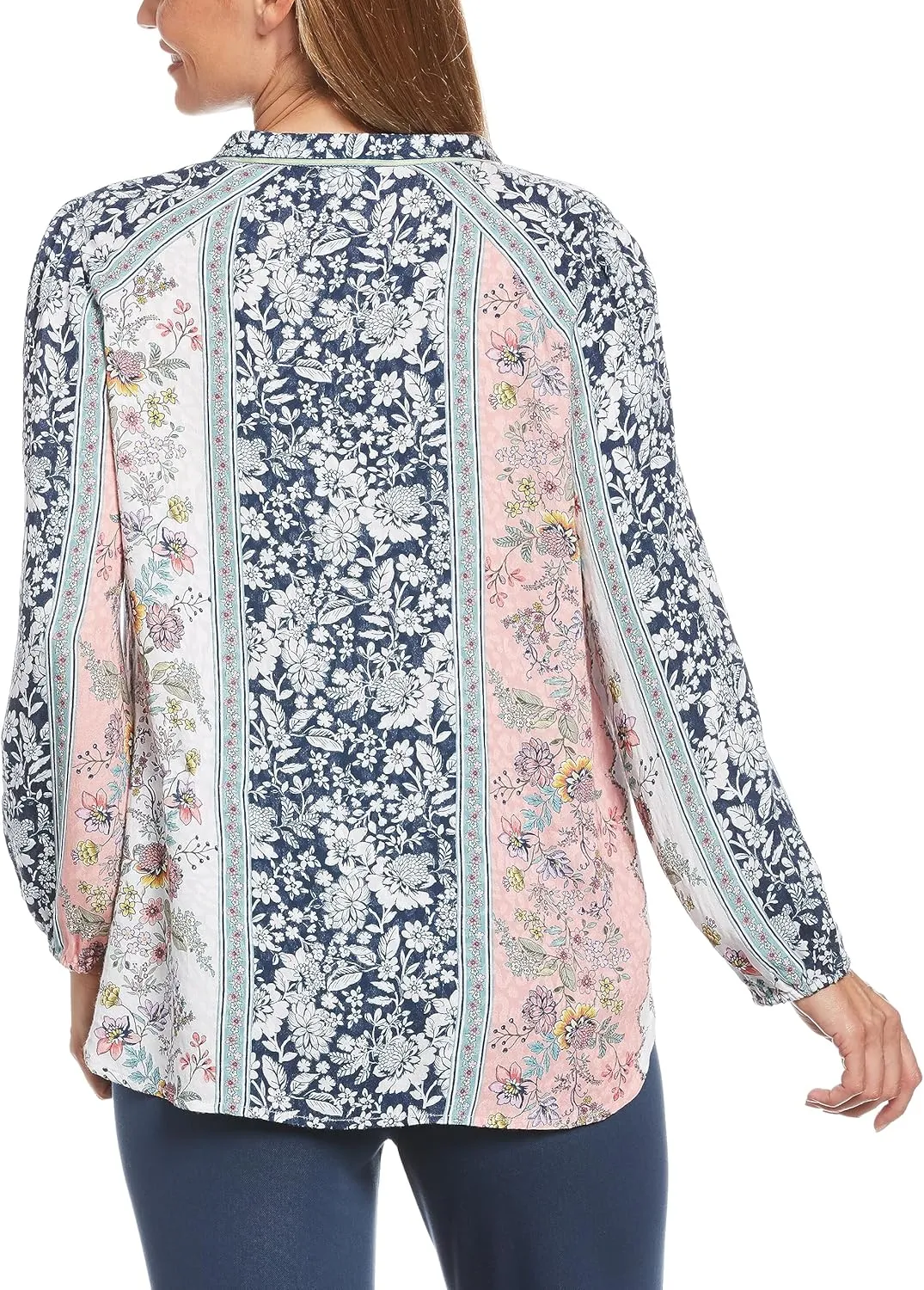 Rafaella Women's Floral Print Jacquard Long Sleeve Blouse