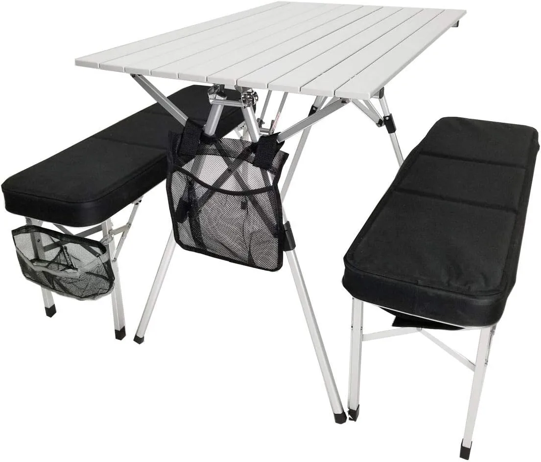 Raptor II Compact Table & Bench Set - Heavy Duty, Lightweight, Suitcase Style Design Made of Military Grade Aluminum