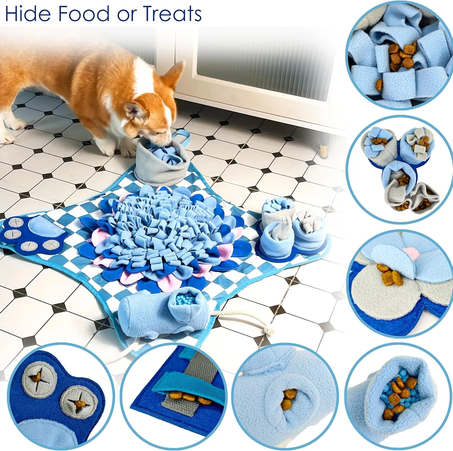 Rasingwell Snuffle Mat for Dogs with Theme Sniffing Mat 23 x 23 inches for All Breeds of Dog Cat, Interactive Puzzle Toy & Enrichment Toys for Dog Stress Relief (Blue, Normal)