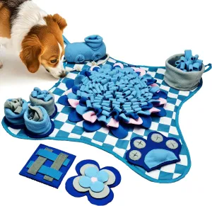 Rasingwell Snuffle Mat for Dogs with Theme Sniffing Mat 23 x 23 inches for All Breeds of Dog Cat, Interactive Puzzle Toy & Enrichment Toys for Dog Stress Relief (Blue, Normal)